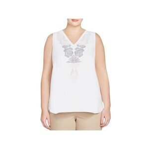 NIC+ZOE Womens Embroidered Sleeveless V Neck Wear To Work Blouse